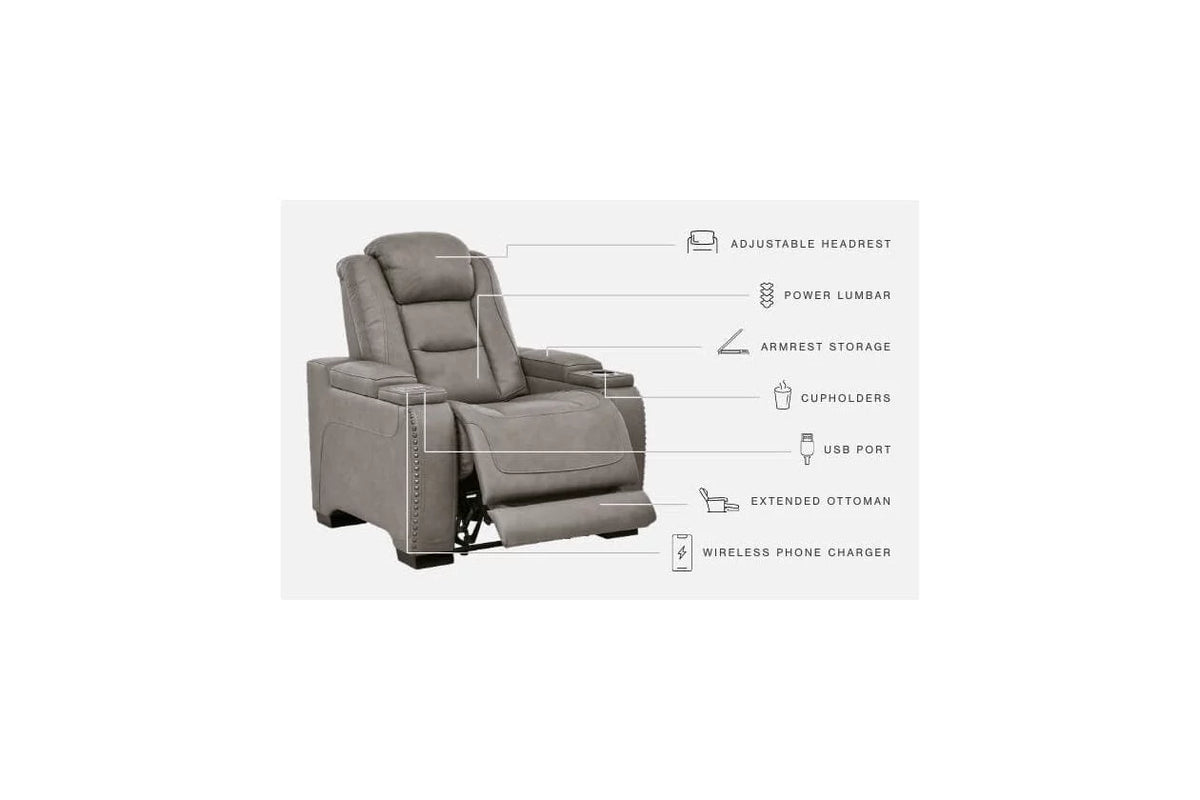 Gray Leather Power Recliner A60688