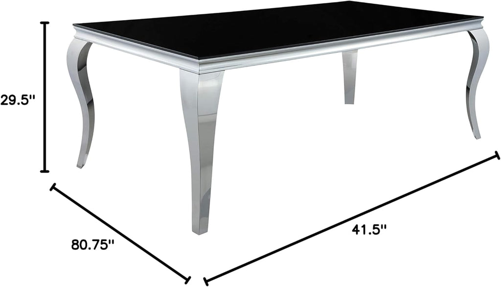 Black and Chrome Rectangular Glass Top Dining Table U145