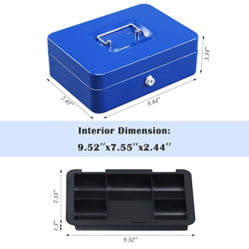 Cash Box with Money Tray and Key Lock, Metal, 13''x9.37''x3.54'', Black Z87665