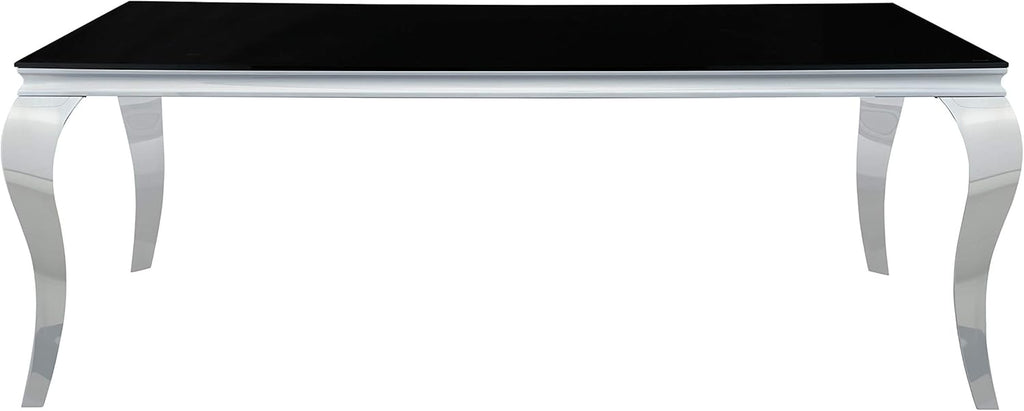 Black and Chrome Rectangular Glass Top Dining Table U145