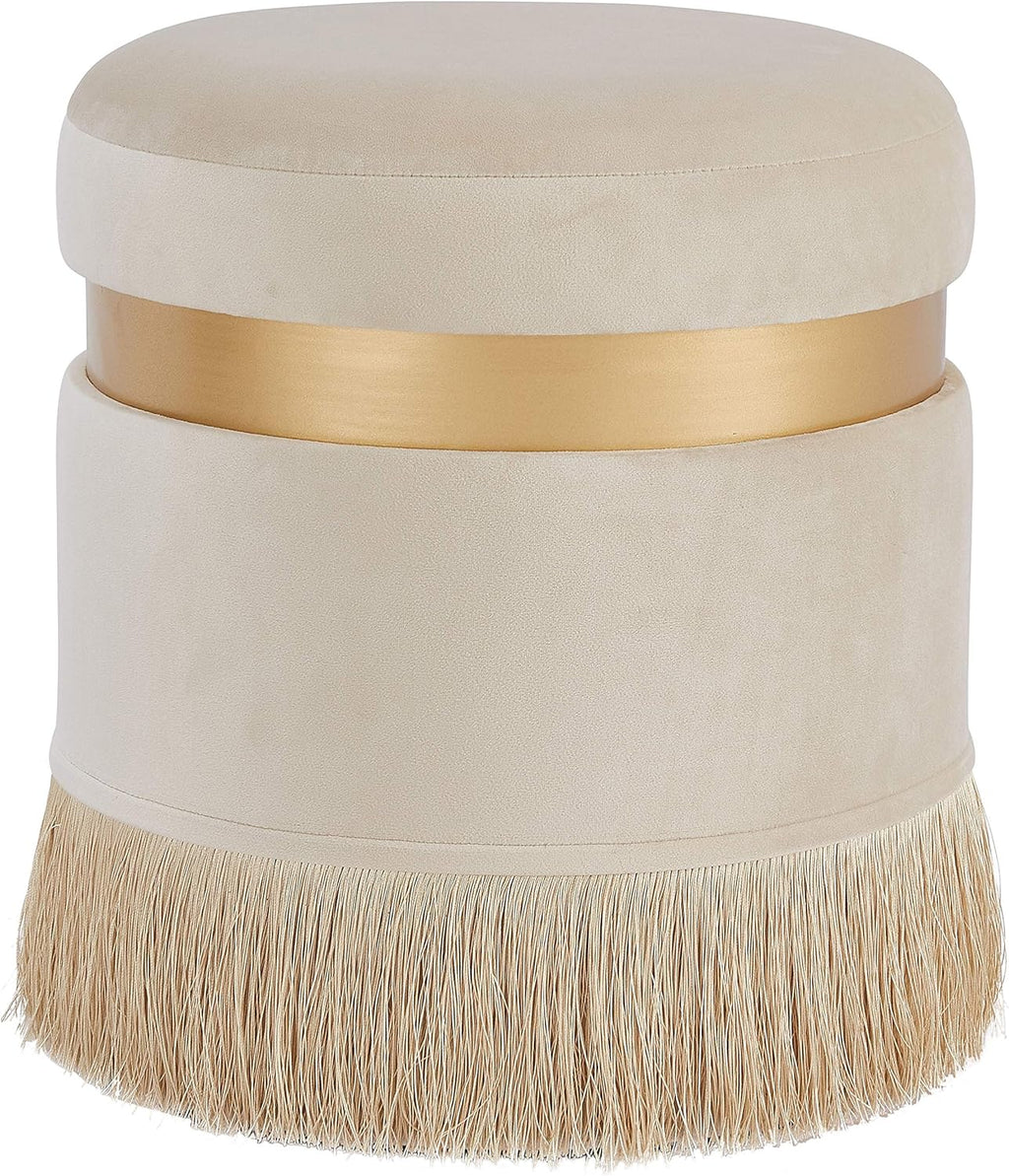 Cream Velvet Round Storage Ottoman U38492