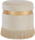 Cream Velvet Round Storage Ottoman U38492