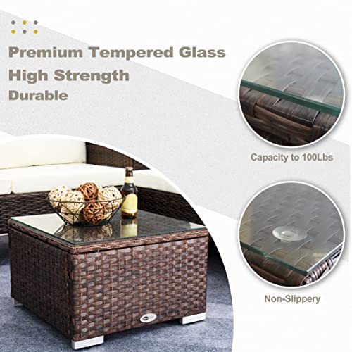 Outdoor Wicker Coffee Table with Glass Top, 25.2in Mixed Brown B26936