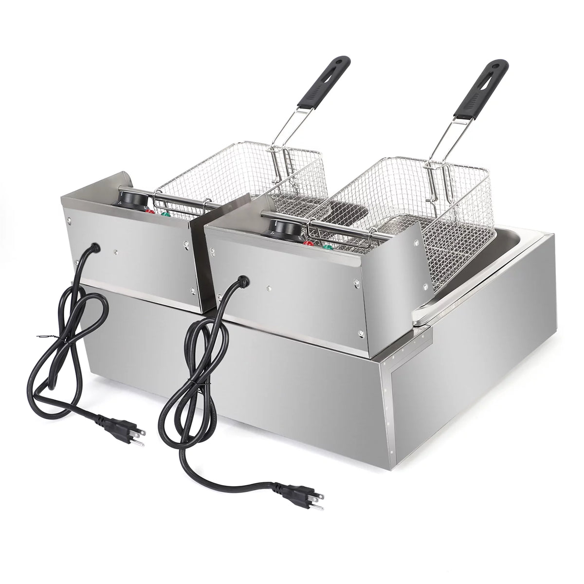 12L 5000W Electric Countertop Deep Fryer Dual Tank Stainless Steel F195839