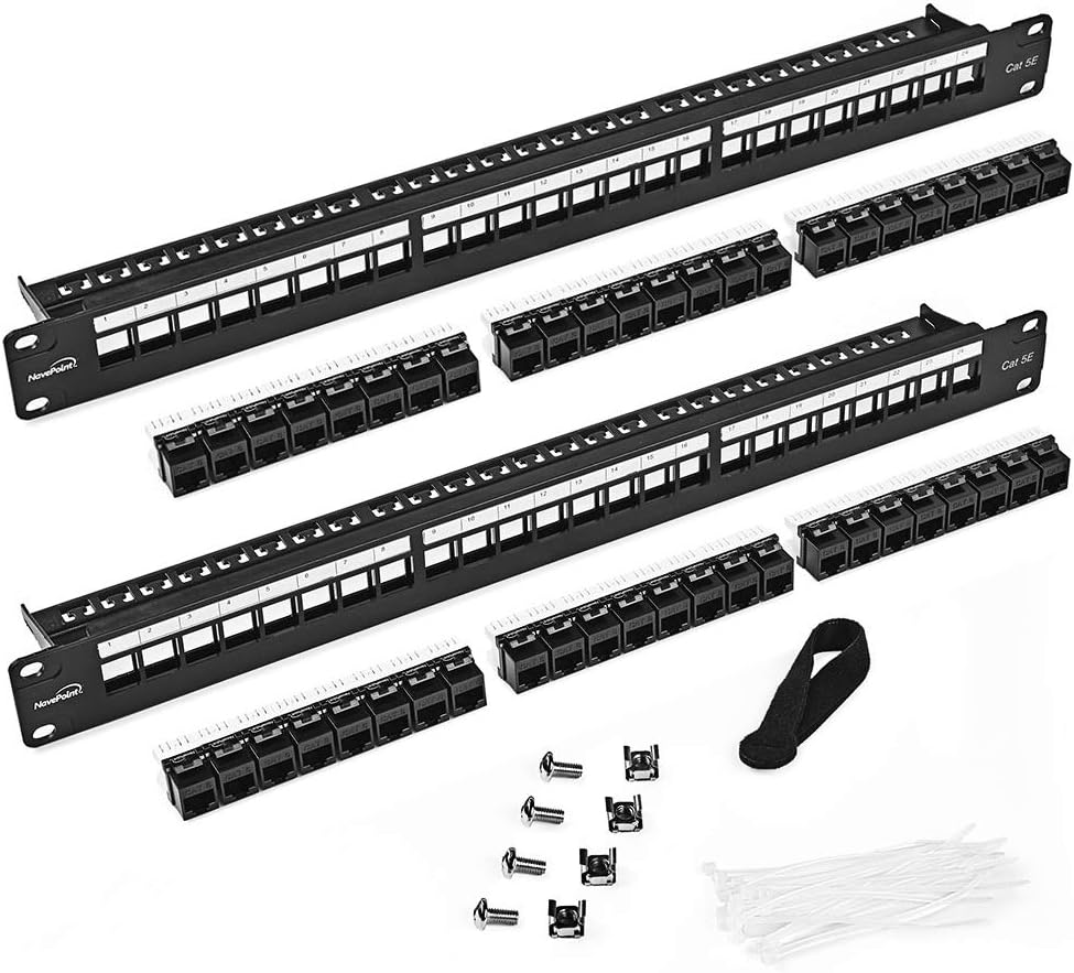 24-Port CAT5e UTP Patch Panel 1U with Keystones, Black, 2-Pack R3575