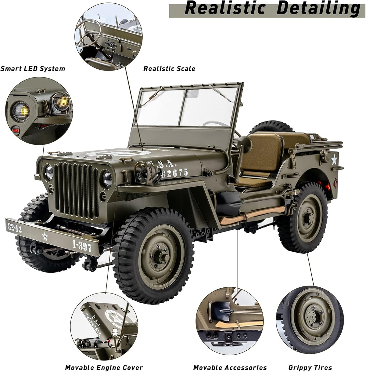 1/12 1941 MB Scaler RC Jeep 4x4 RTR RC Rock Crawler Military O941735
