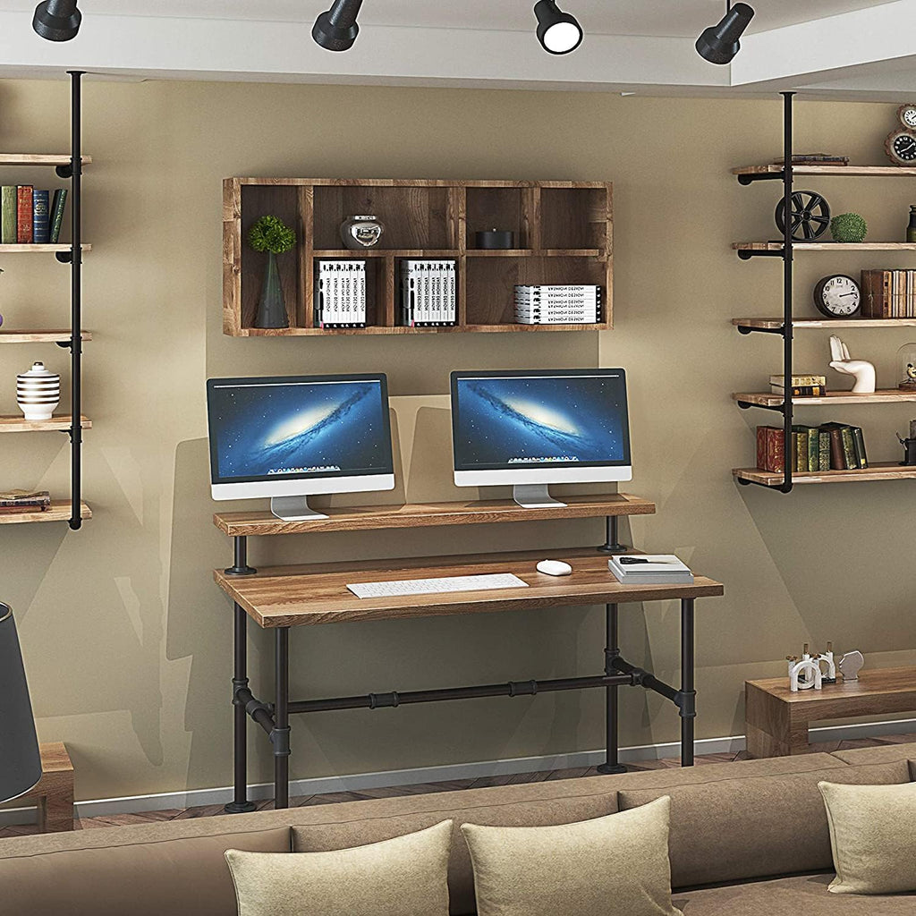 28 Inche Industrial Pipe Table Legs Set with 6-Inch Monitor Shelf Support I705