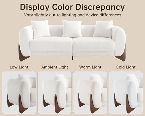 White 3 Seater Sherpa Boucle Sofa with Wood Legs Z644