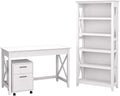 48W Writing Desk with 2 Drawer Mobile File Cabinet and 5 Shelf Bookcase, Pure White Oak X421913