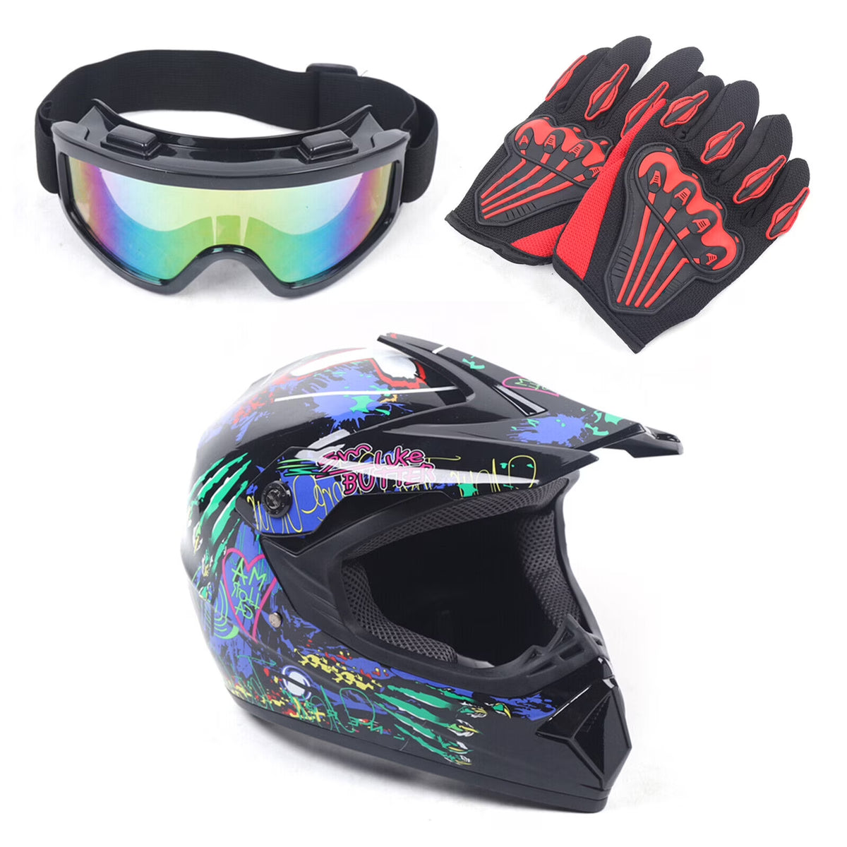 DOT Motocross Helmet Gloves Goggles Combo V4619