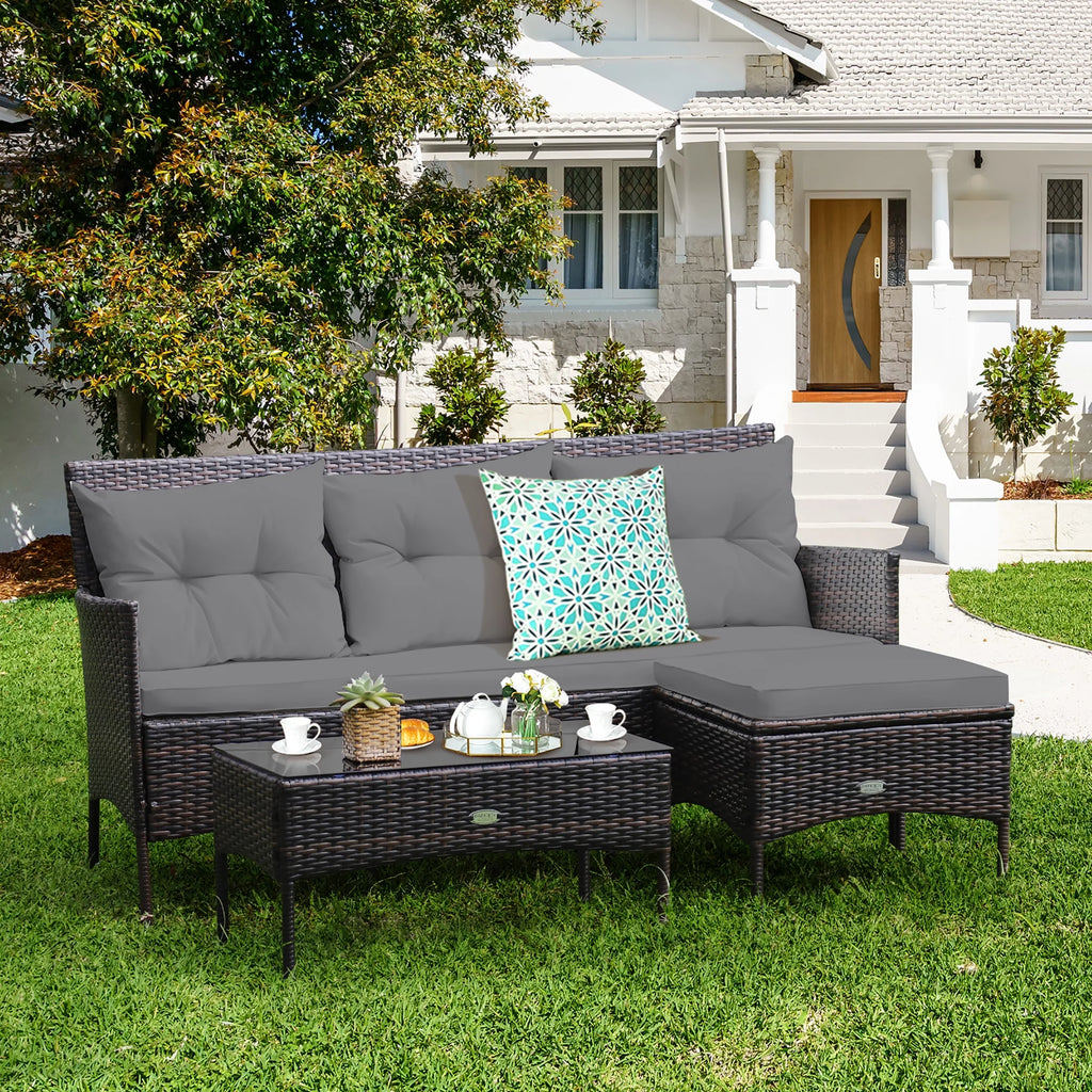 3 Pc Cushioned Patio Rattan Sofa Set G7951