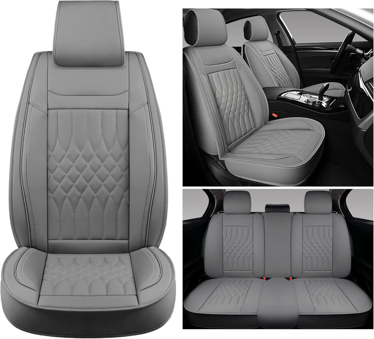 Black Leather Car Seat Covers 2 PCS Front I4961