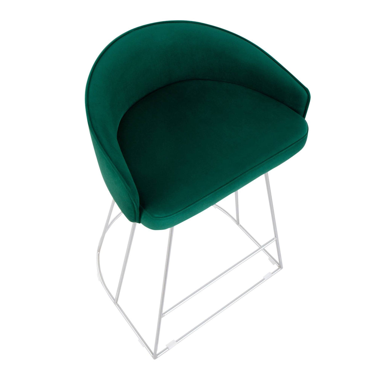 Green Velvet and Silver Steel Counter Height Stool Set of 2 B892