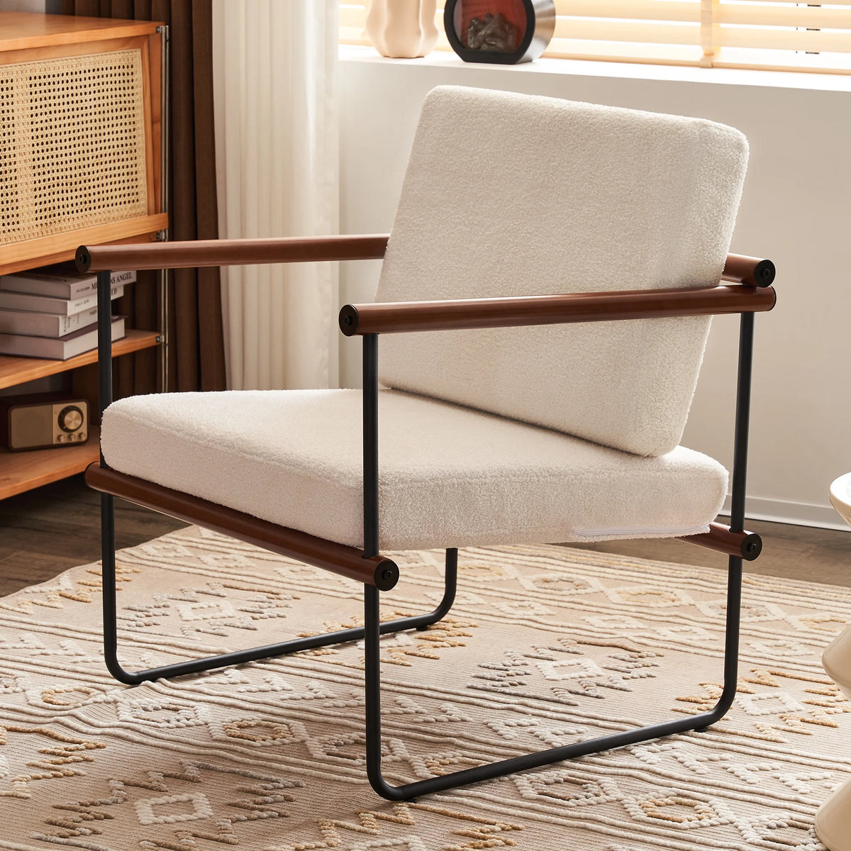 Walnut Boucle Accent Chair with Metal and Wooden Frame A687062