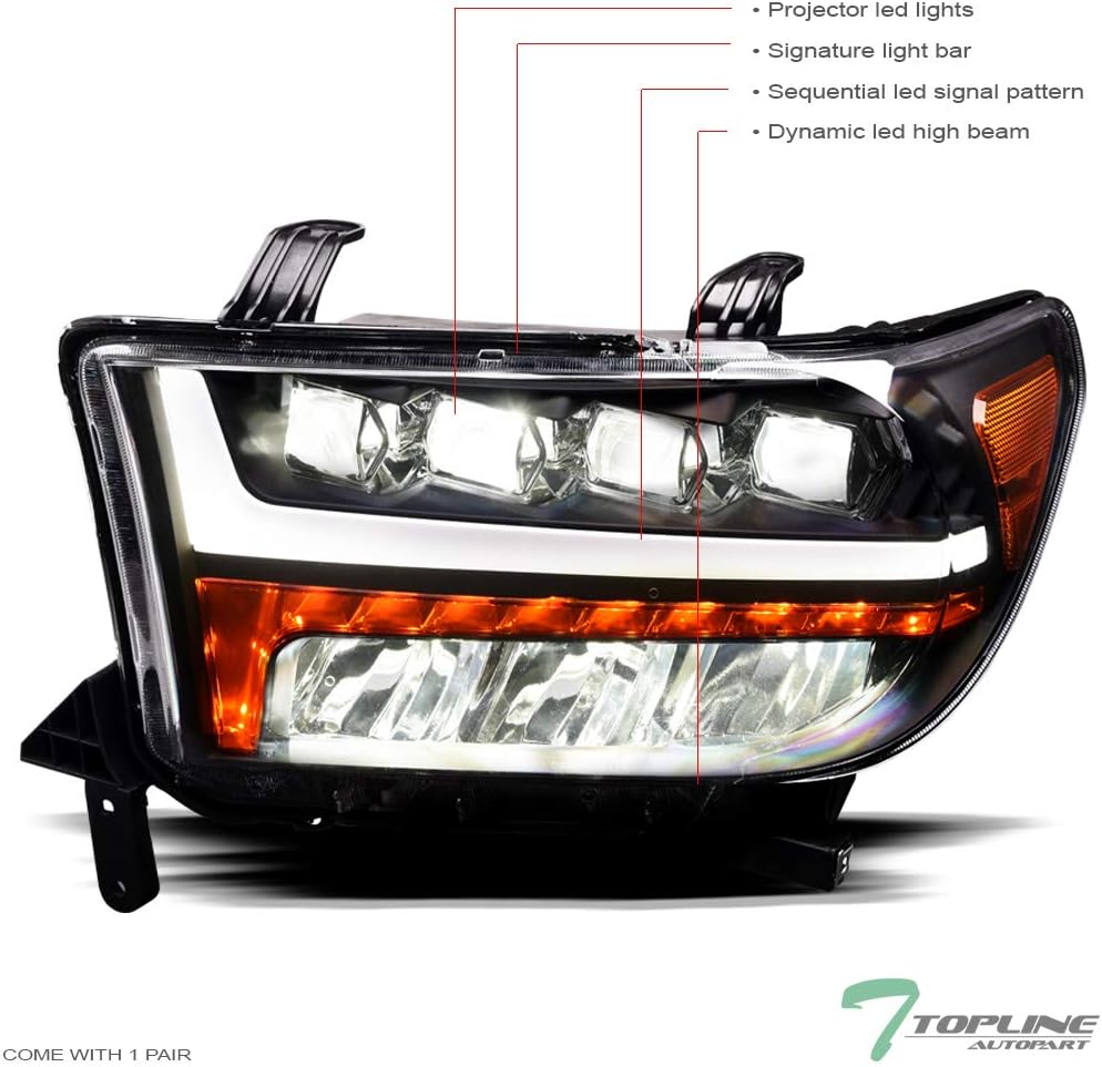 Black Housing Full LED Sequential Quad Projector Headlights P8836