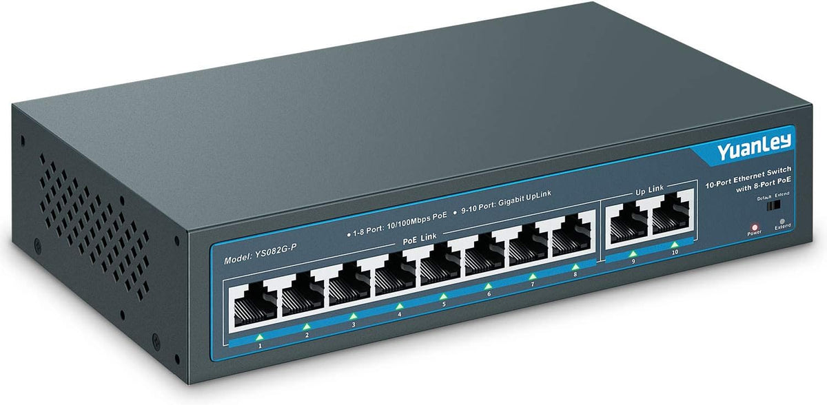 10 Port PoE Switch, 8 PoE+ Port 100Mbps, 2 Gigabit Uplink, 120W, Metal, Pack of 2 N9614