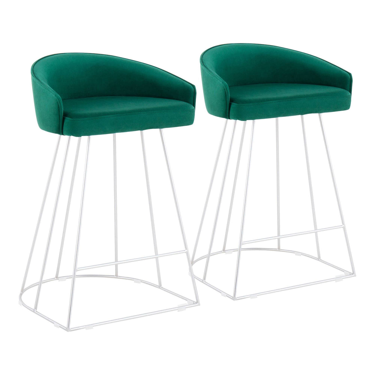 Green Velvet and Silver Steel Counter Height Stool Set of 2 B892