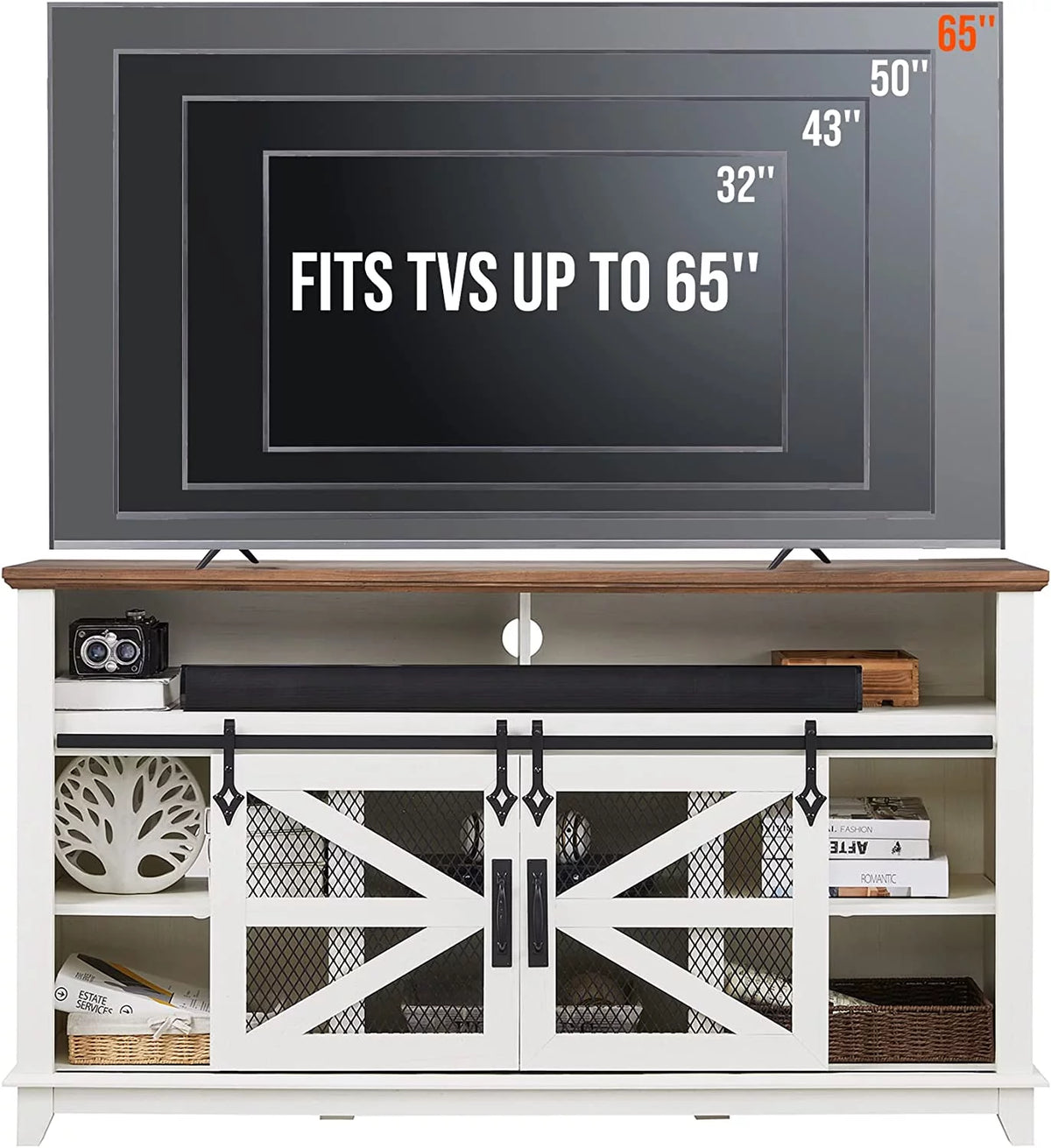 Antique White TV Stand R4342