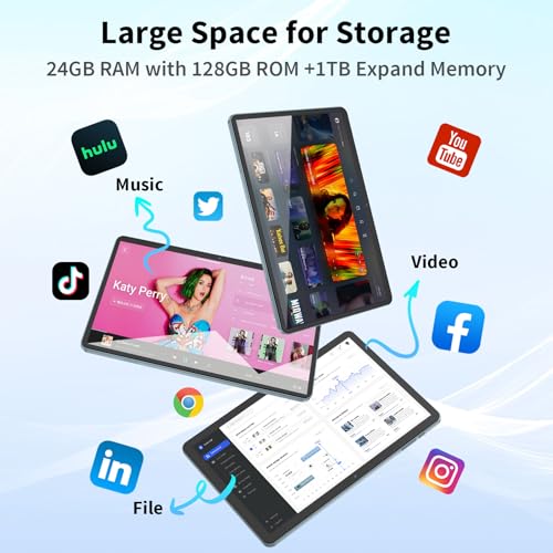 Android 15 Tablet with Keyboard, 26GB+256GB, 10.1 Inch, 8000 mAh, 5G WiFi, Dual Camera, 2 in 1, Black F2848