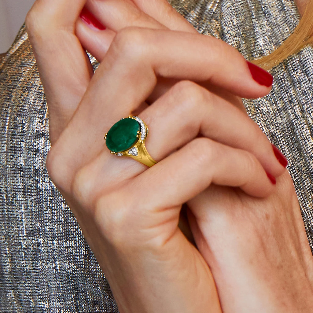 4.80 Carat Emerald Ring with Diamond Accents in 18kt Gold Over Sterling P554862