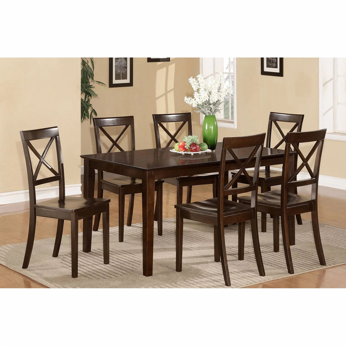 5 Piece Rectangular Dining Table Set with Wooden Seat Chairs J428074