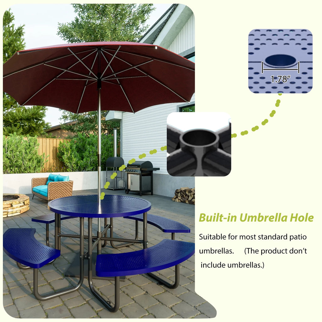 46'' Steel Round Picnic Table with Umbrella Hole E163272