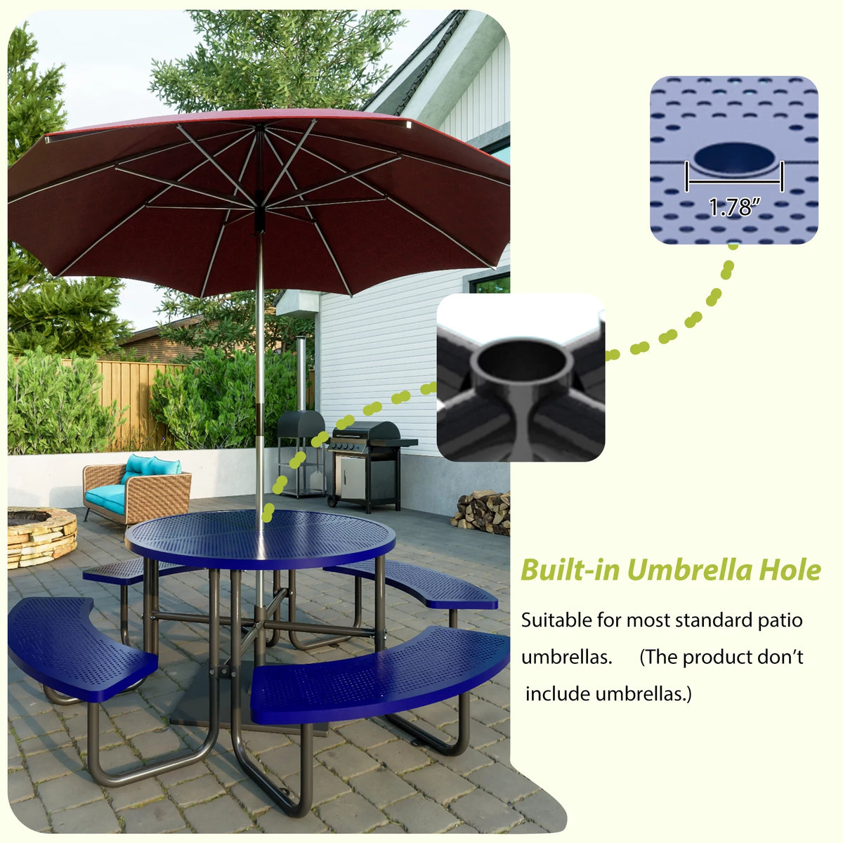 46'' Steel Round Picnic Table with Umbrella Hole E163272