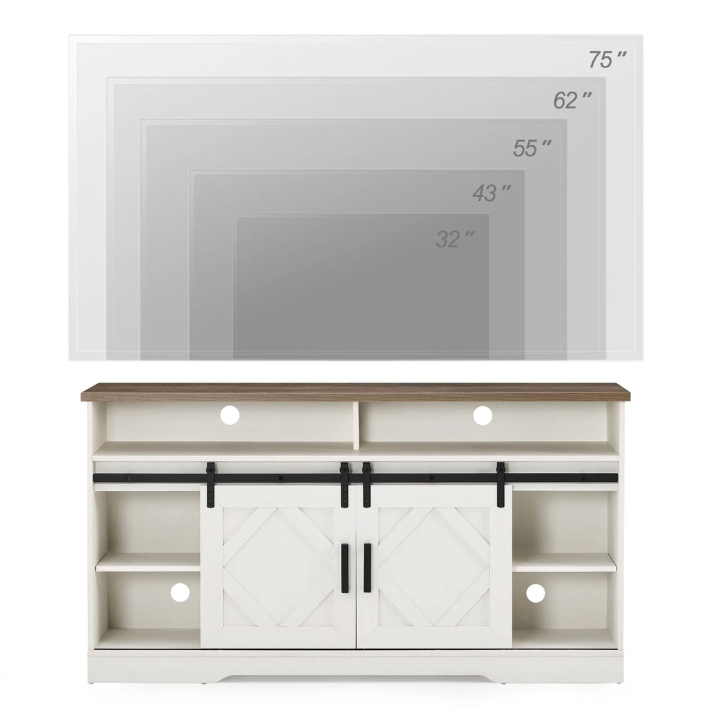 White Farmhouse Wood TV Stand with Storage G15929