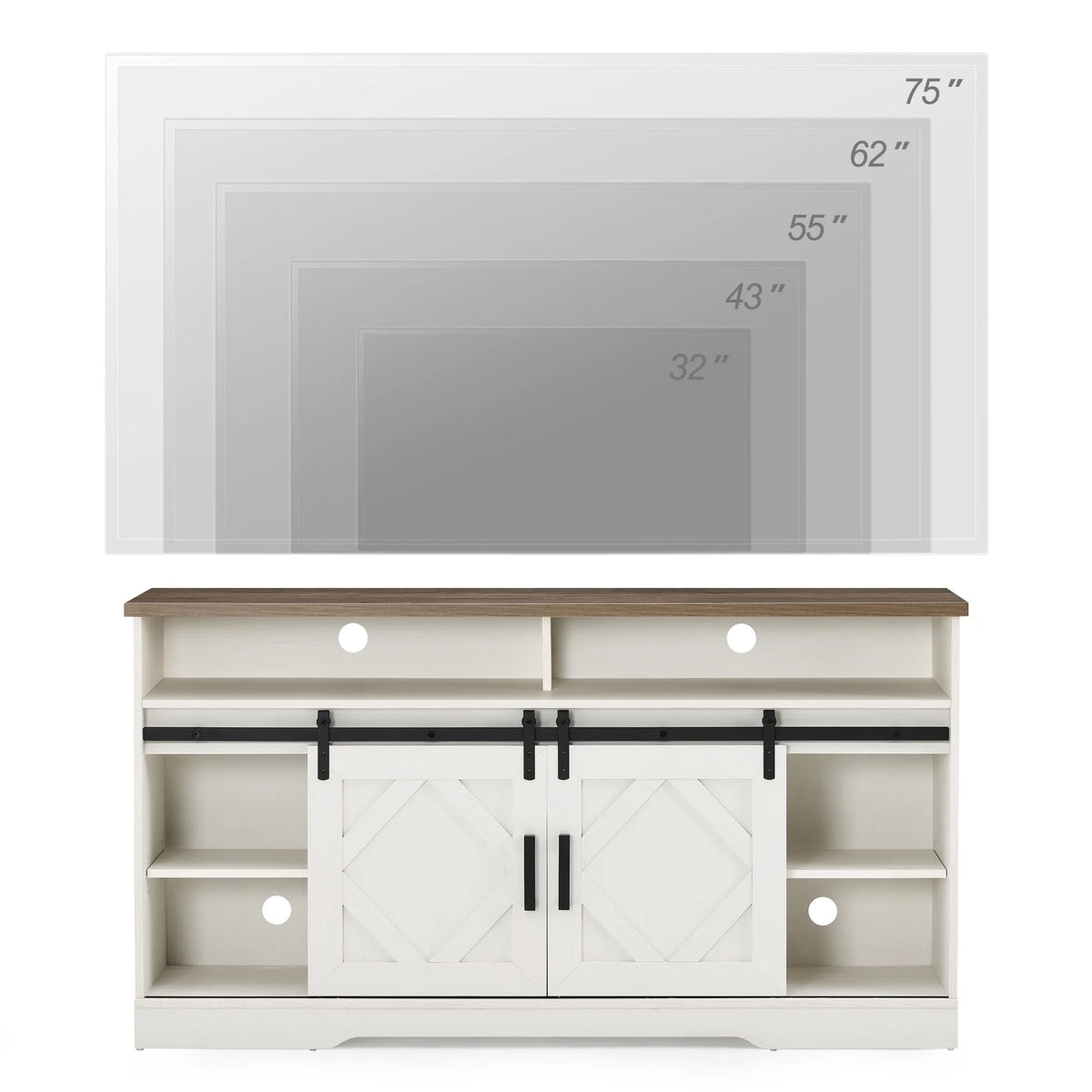 White Farmhouse Wood TV Stand with Storage G15929