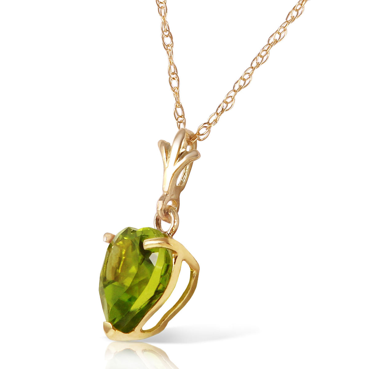 14k 20" Yellow Gold Heart-shaped Natural Peridot Pendant Necklace A8208
