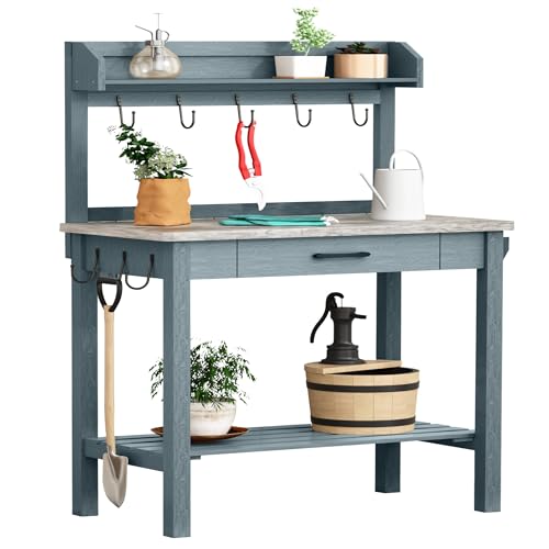 Outdoor Potting Bench Table with Storage Drawer and Removable Shelf Rack Q10160