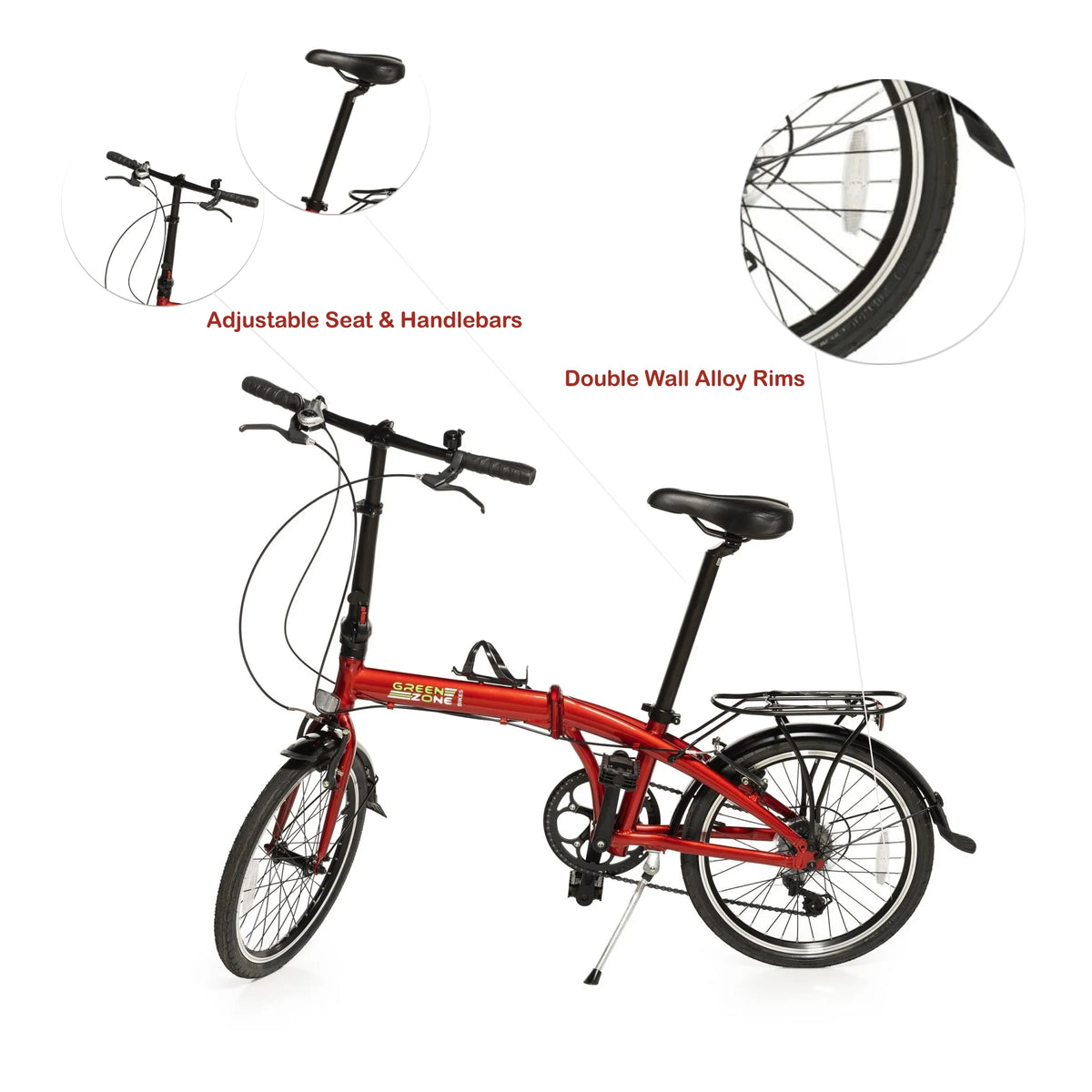 Red 20" Folding Bike with Alloy Frame and Carrying Bag T910
