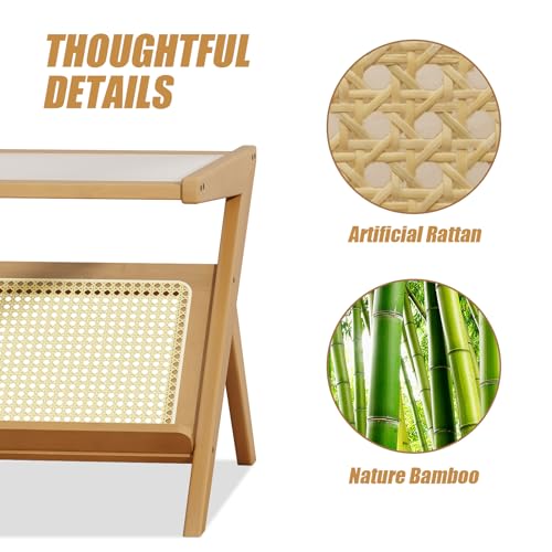 Mid-Century Modern Coffee Table with Glass Top Rattan Storage Q851314