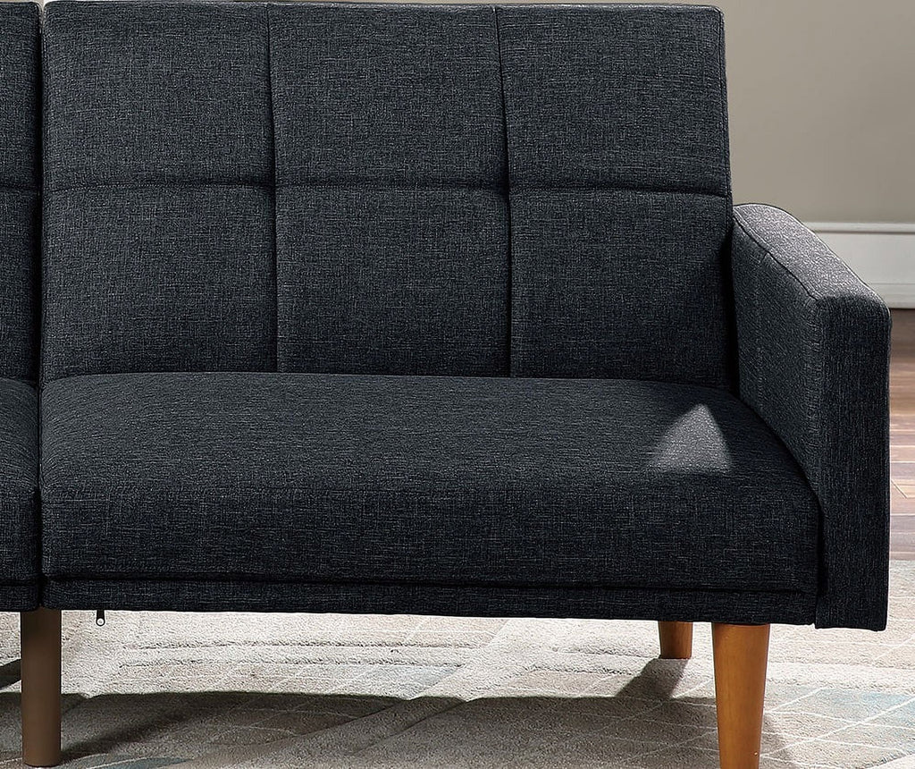 Black Polyfiber Convertible Sofa Couch Bed with Wooden Legs D565