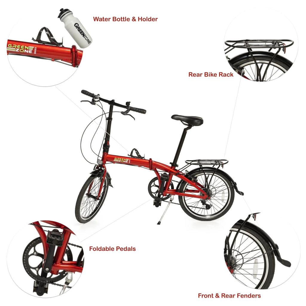Red 20" Folding Bike with Alloy Frame and Carrying Bag T910