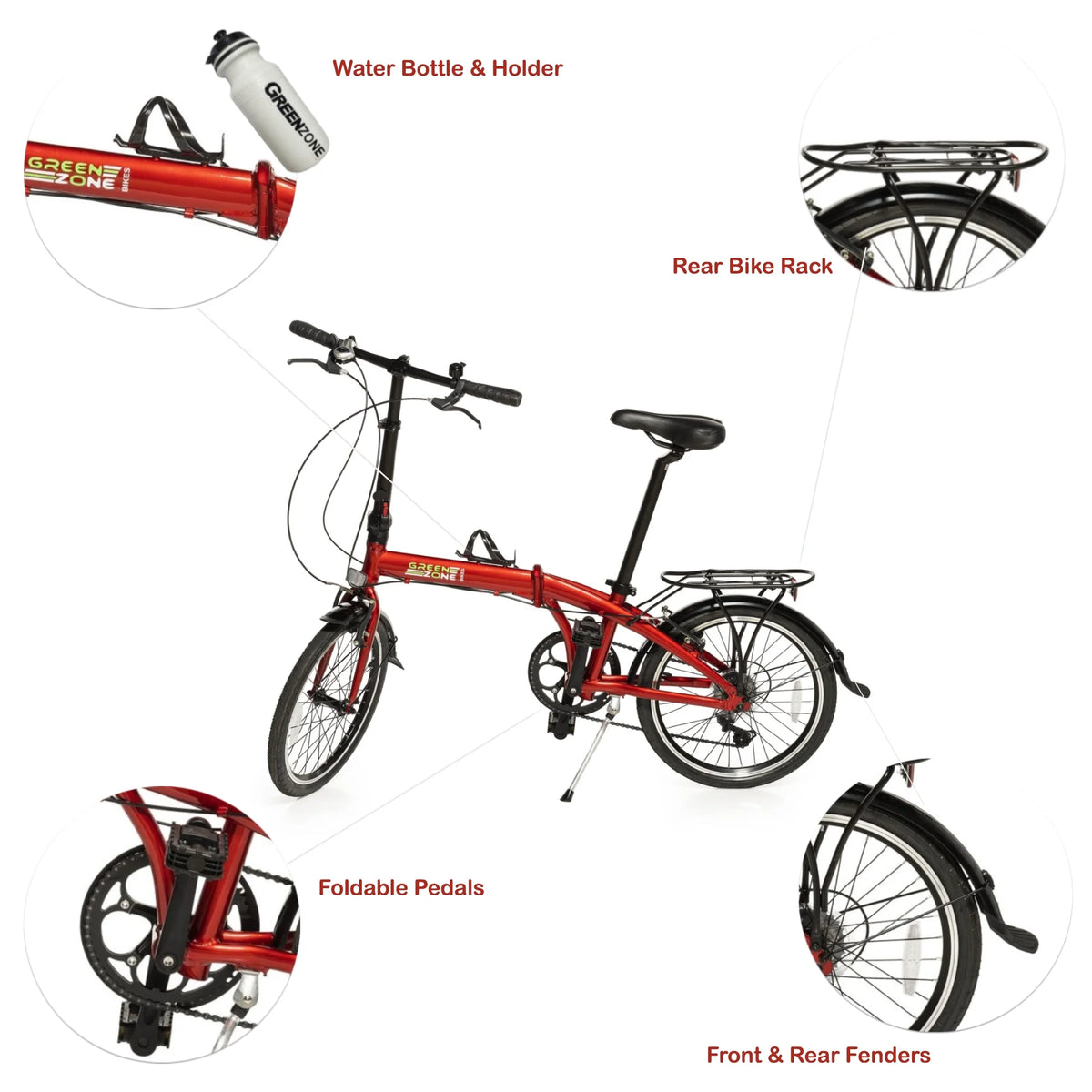 Red 20" Folding Bike with Alloy Frame and Carrying Bag T910