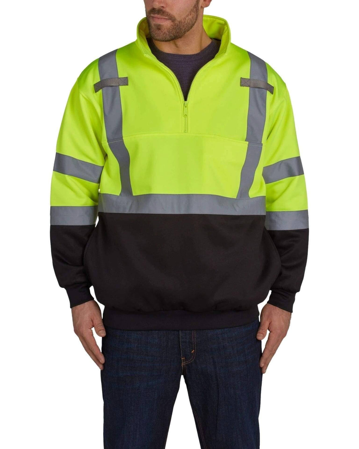 High Visibility 0.25 Zip Pullover Soft Shell Class 3 4X Black-Yellow F949
