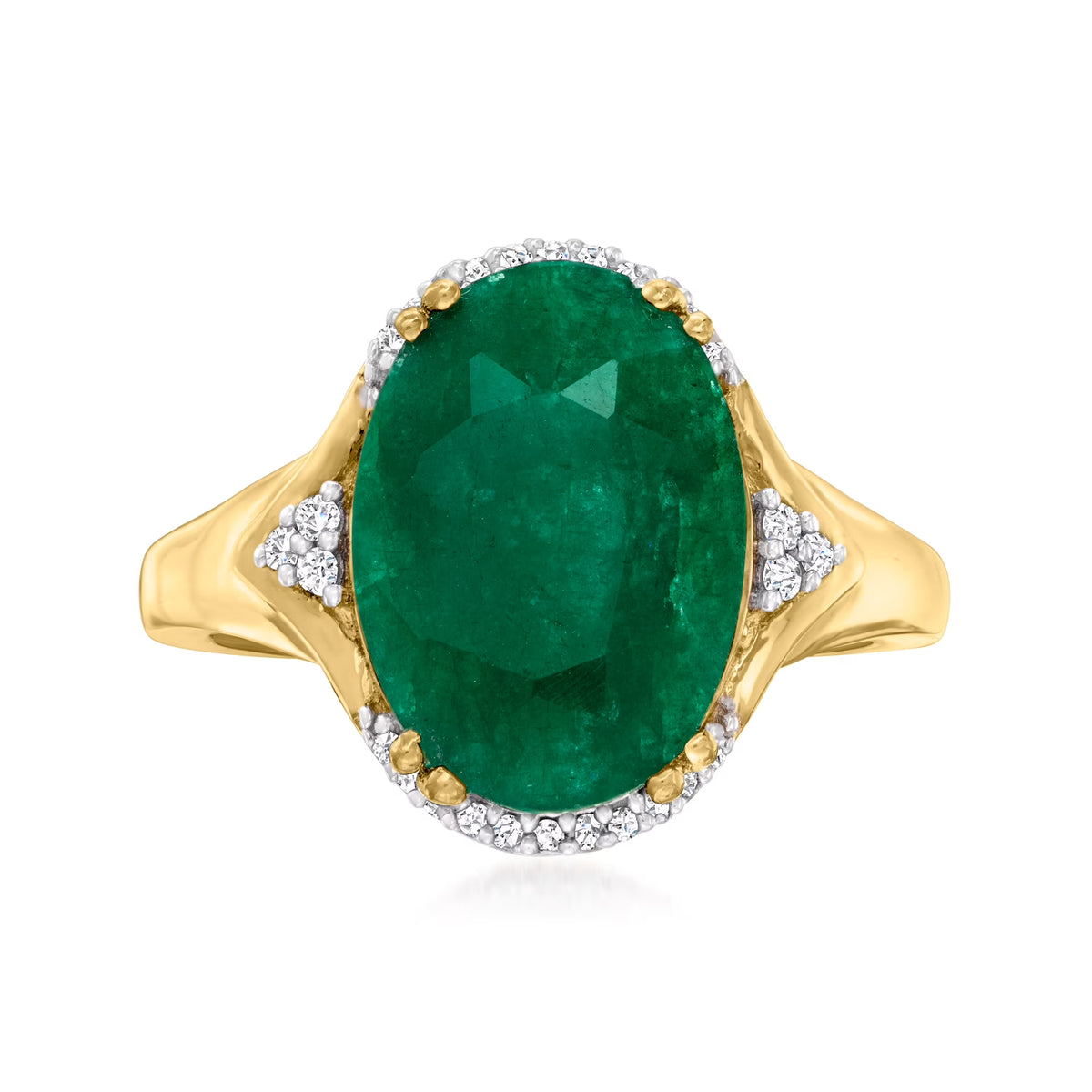 4.80 Carat Emerald Ring with Diamond Accents in 18kt Gold Over Sterling P554862