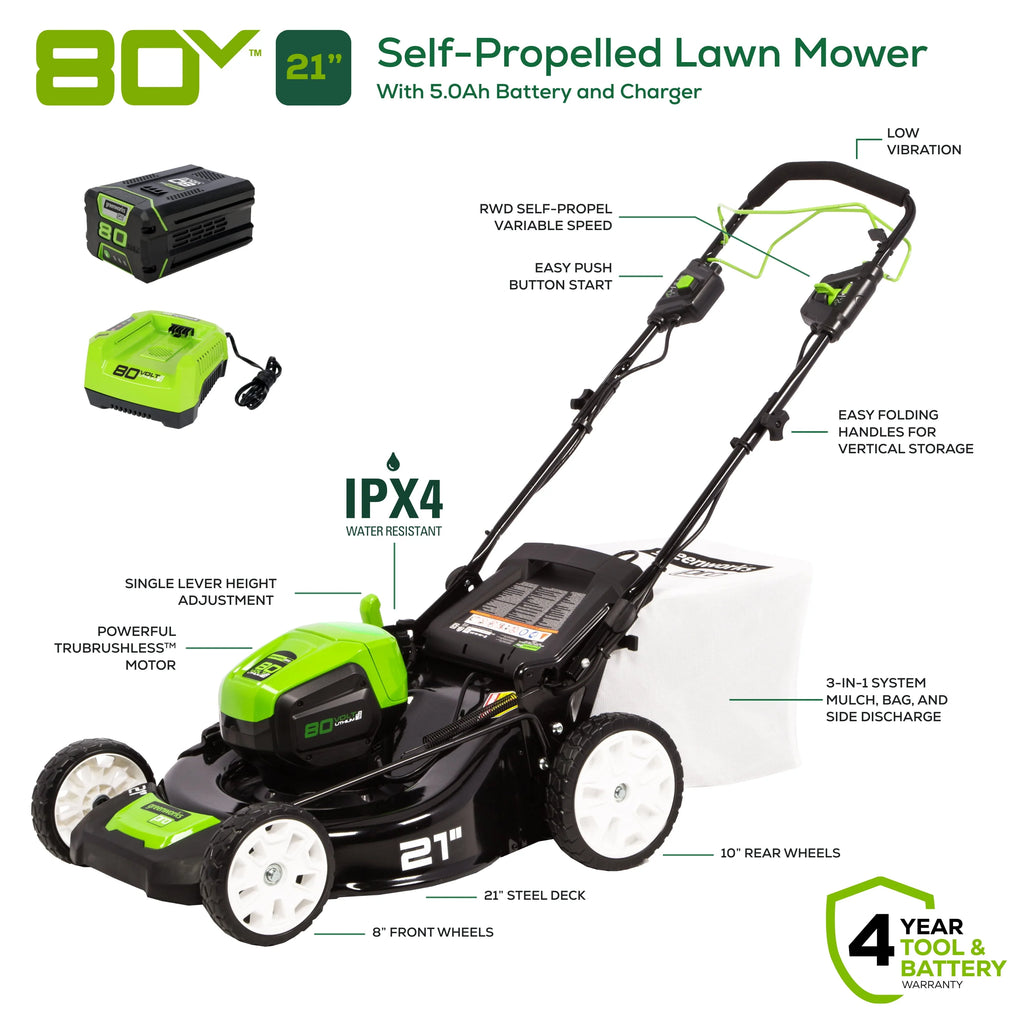 80V 21 Self Propelled Mower 5Ah Battery & Charger E1784