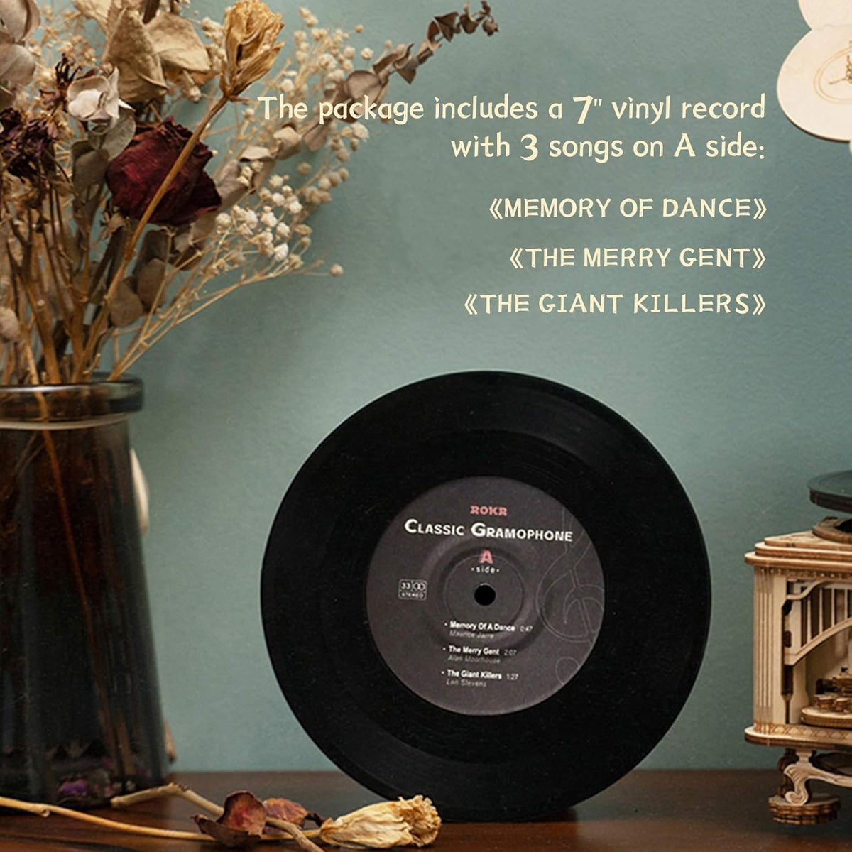 3D Wooden Puzzles Record Player DIY Mechanical Gramophone H486