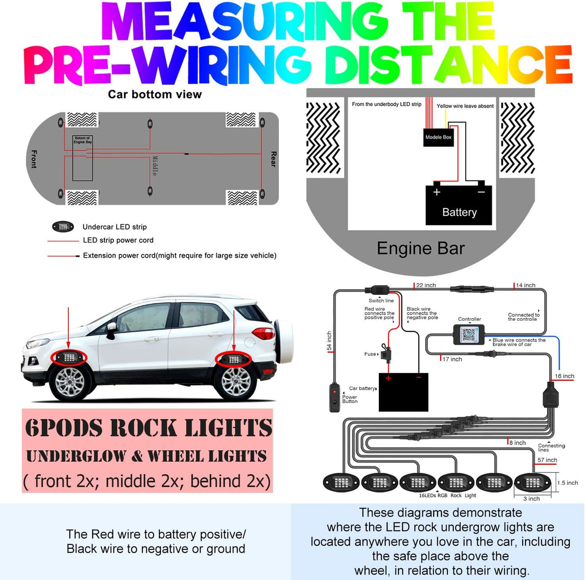 6-Pack LED RGB Neon Underglow Pod Rock Lights Kit, 96LEDs, Waterproof 12V W249