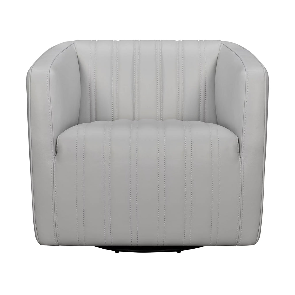 Dove Gray Genuine Leather Swivel Barrel Chair I75686