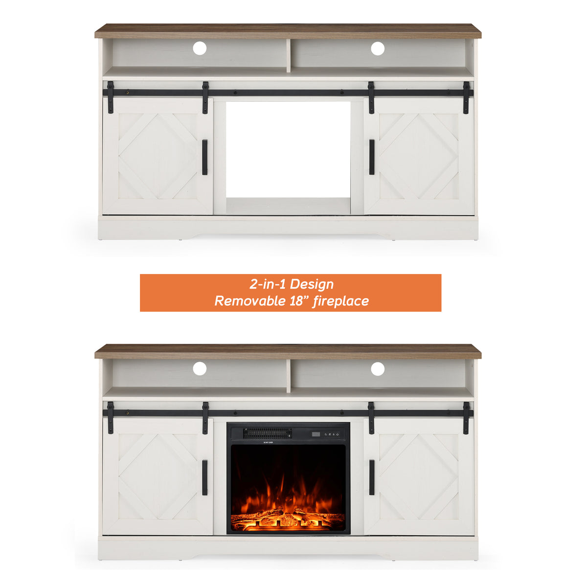 White Farmhouse Wood TV Stand with Storage G15929