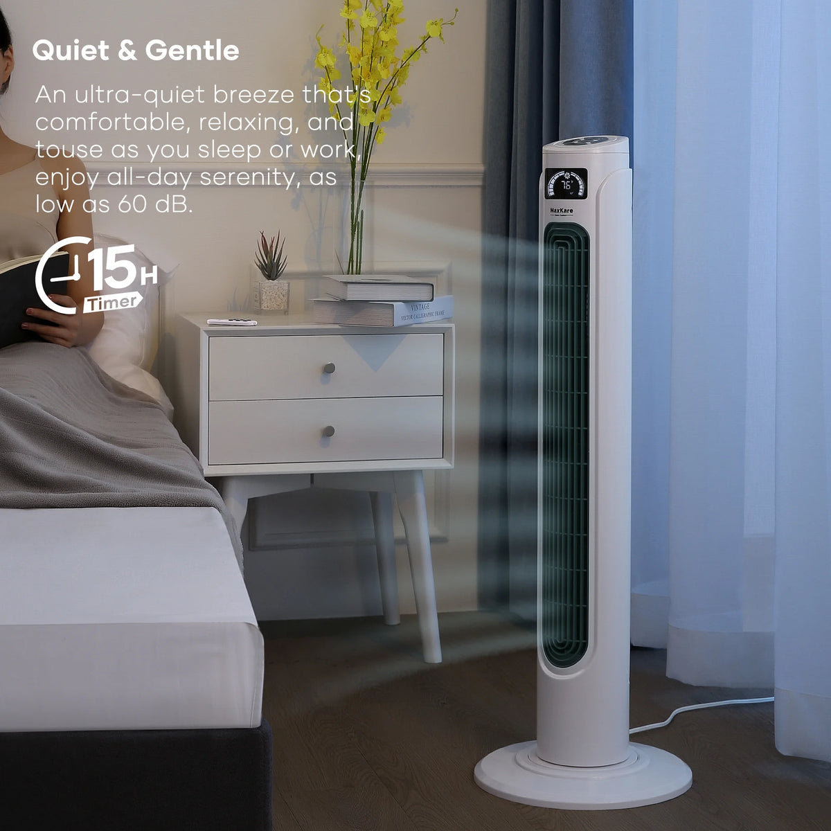36 Tower Fan 120° Oscillating 60dB Quiet with Remote Control White S586