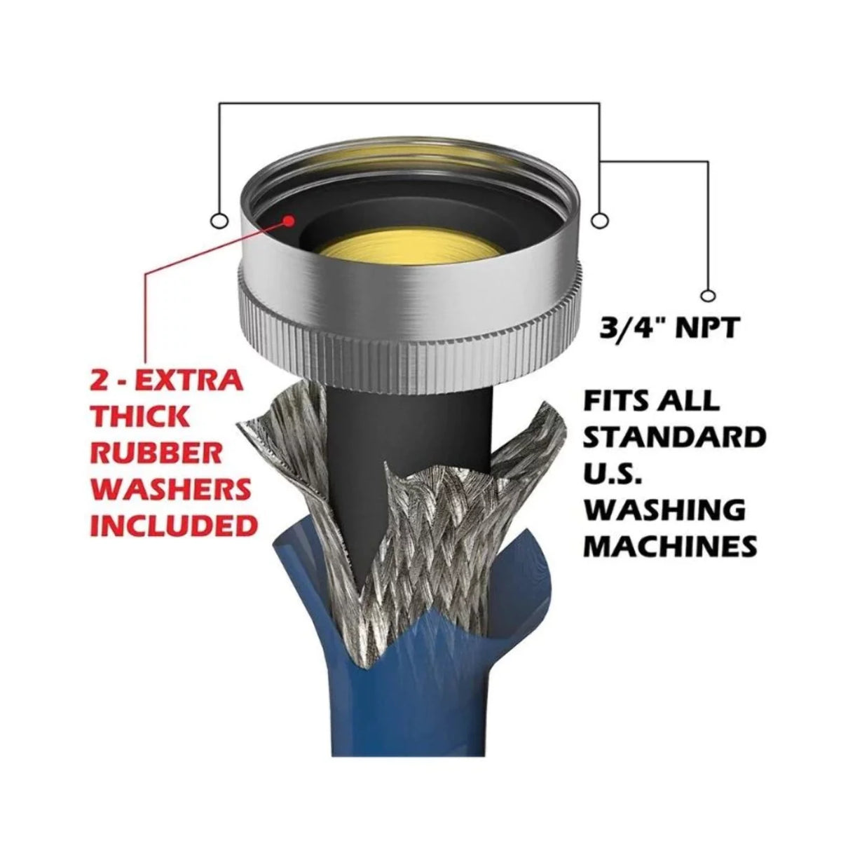 Stainless Steel Braided Washing Machine Hoses 6 ft 2 Pack X874