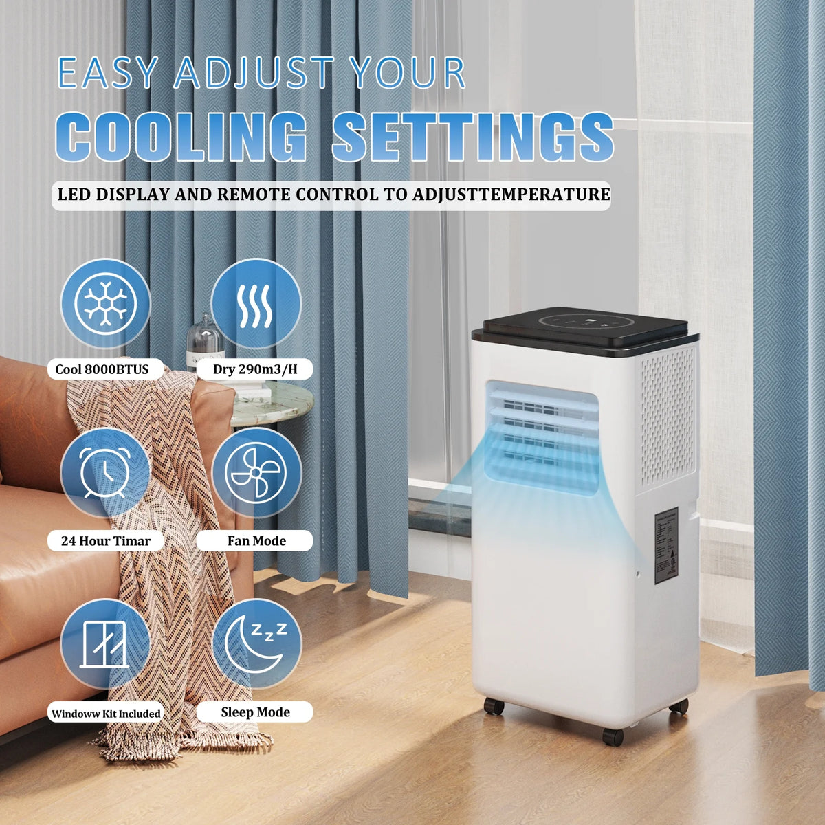 8,000BTU Portable Air Conditioner with Remote Control W83887