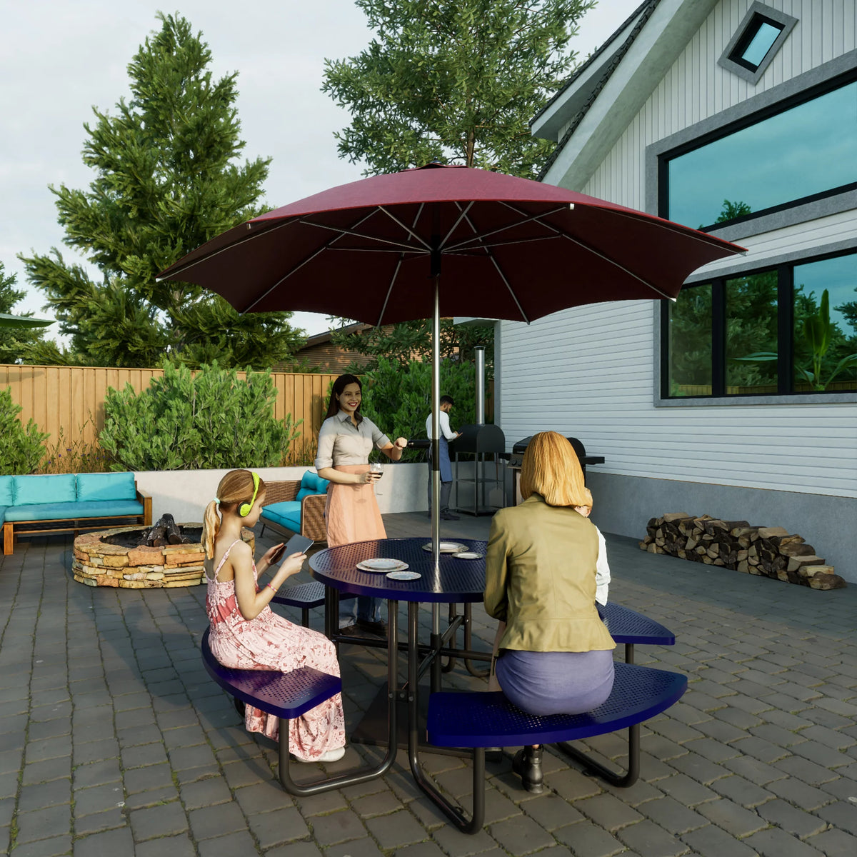 46'' Steel Round Picnic Table with Umbrella Hole E163272