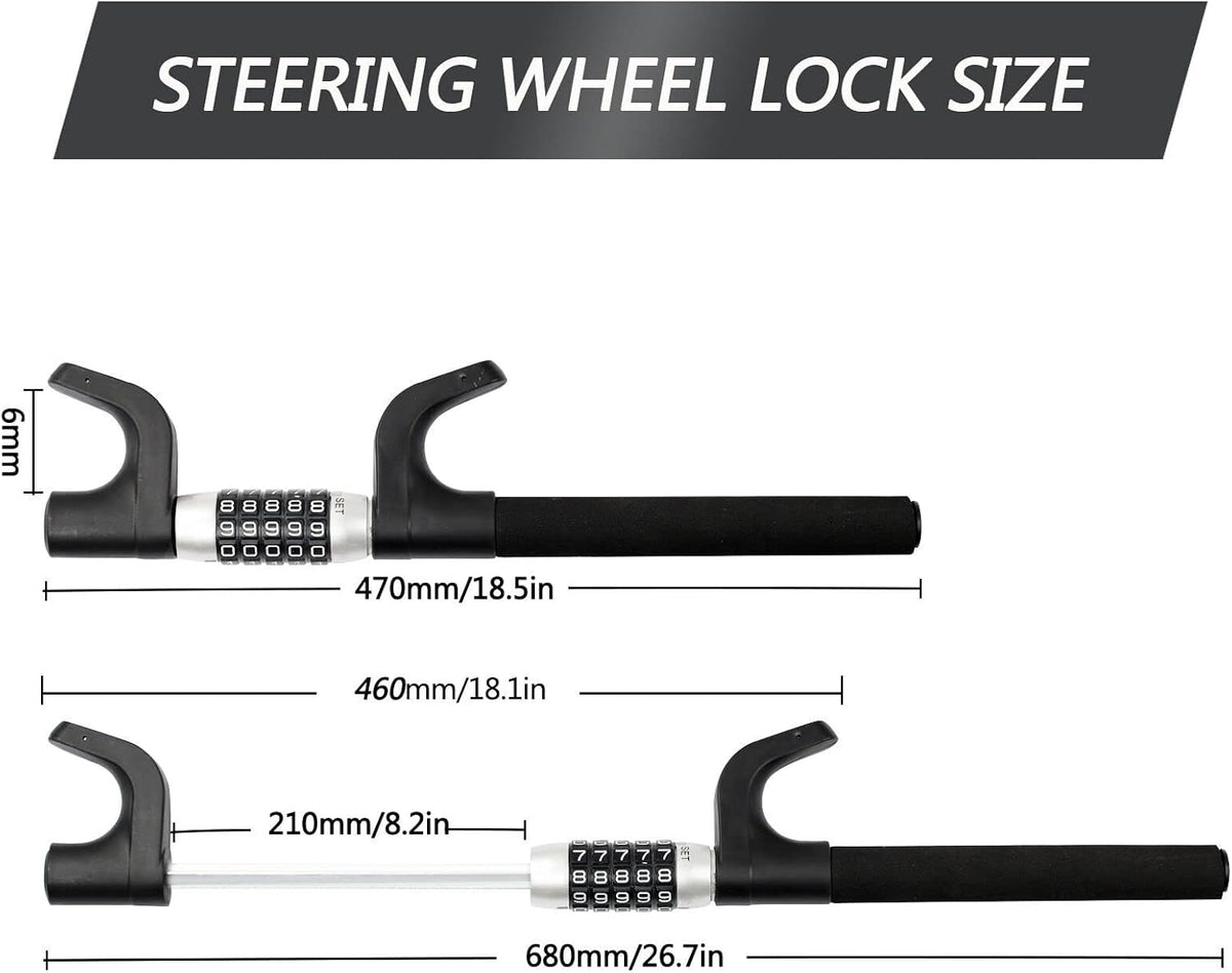 Heavy Duty Retractable Two Hooks Steering Wheel Lock R58251