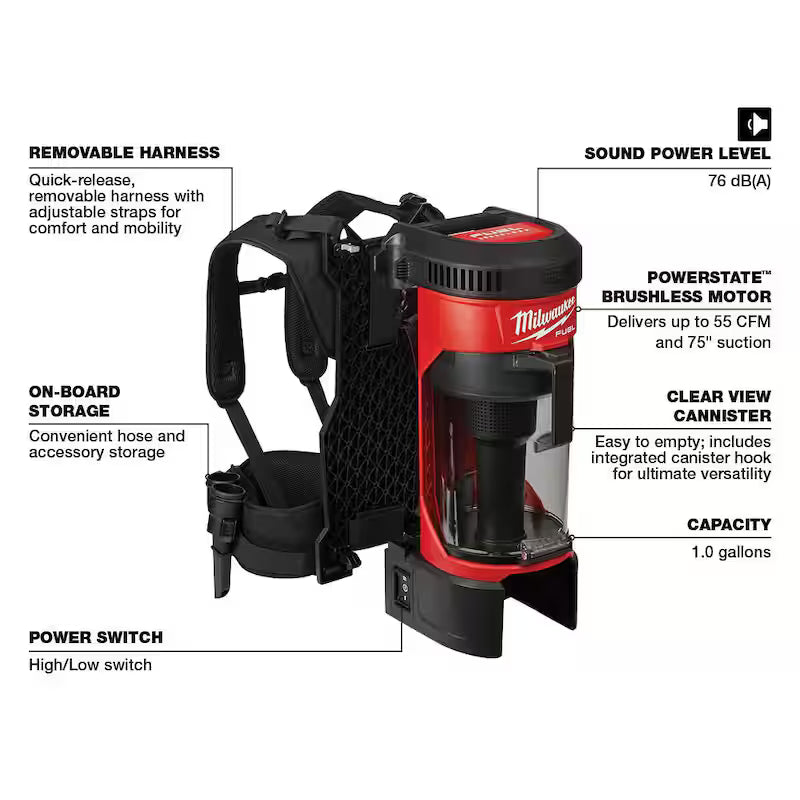 18-Volt Lithium-Ion Brushless Cordless 3-in-1 Backpack Vacuum P102