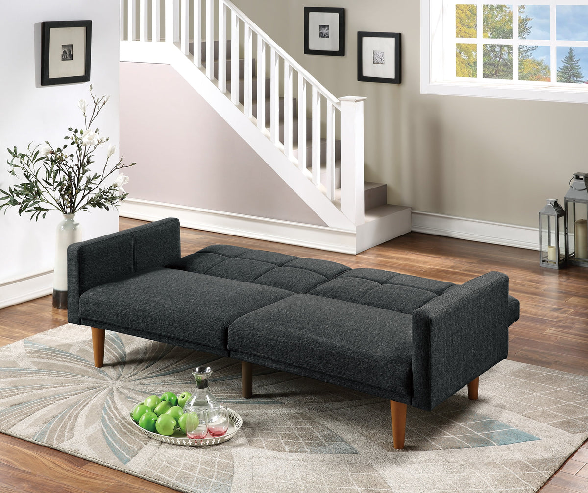Black Polyfiber Convertible Sofa Couch Bed with Wooden Legs D565